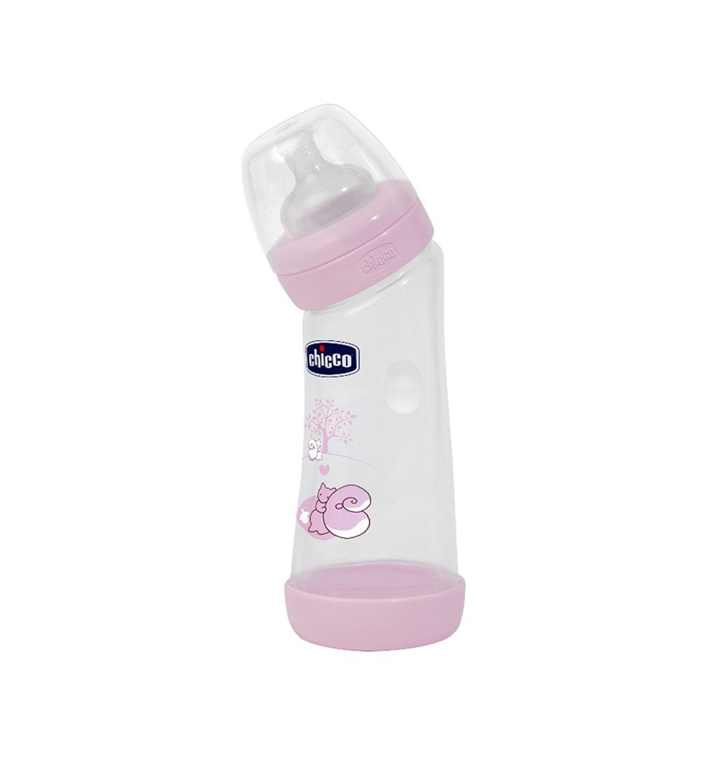 CHİCCO EĞİMLİ BİBERON 250 ML - SİLİKON EMZİK (PEMBE)
