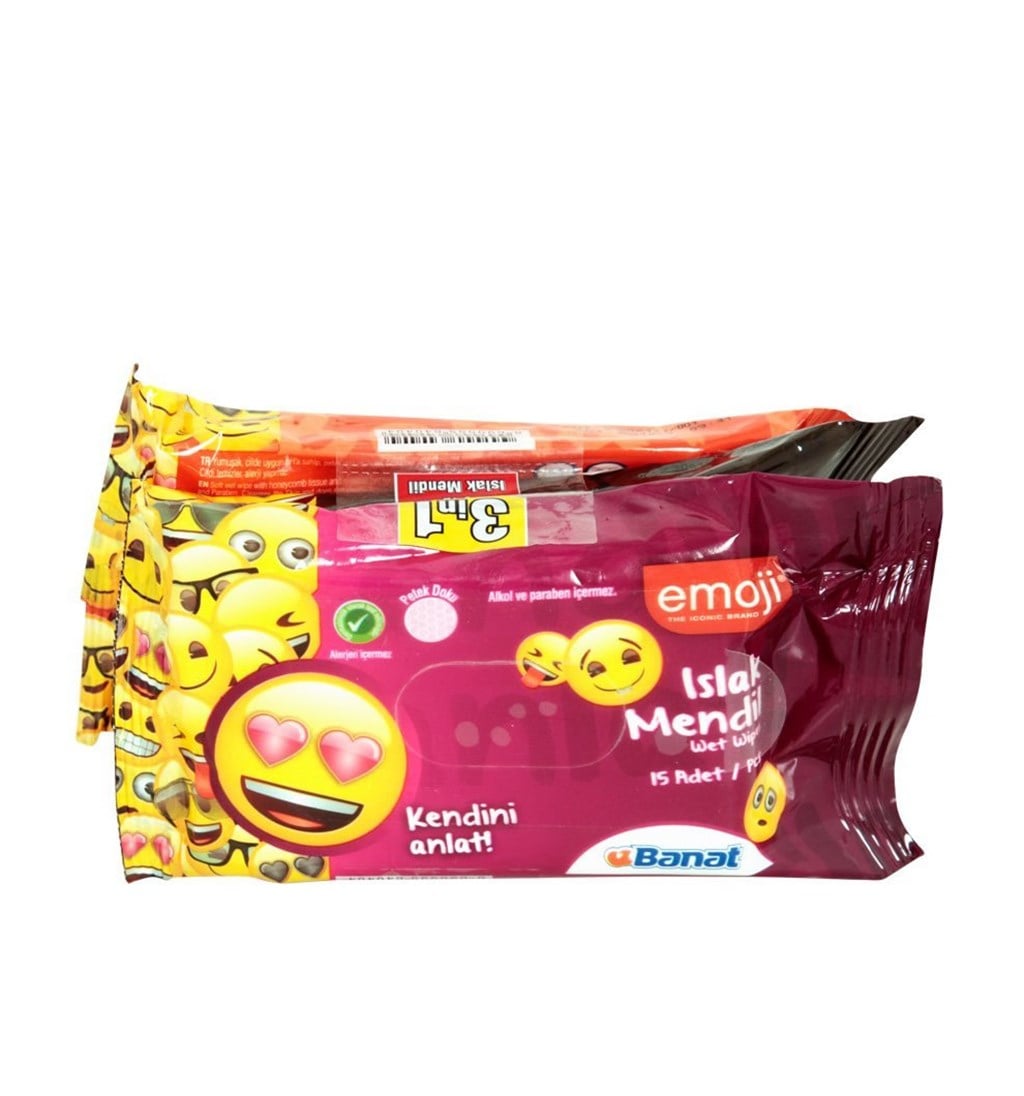 BANAT EMOJİ ISLAK MENDİL 15Lİ x 3 ADET