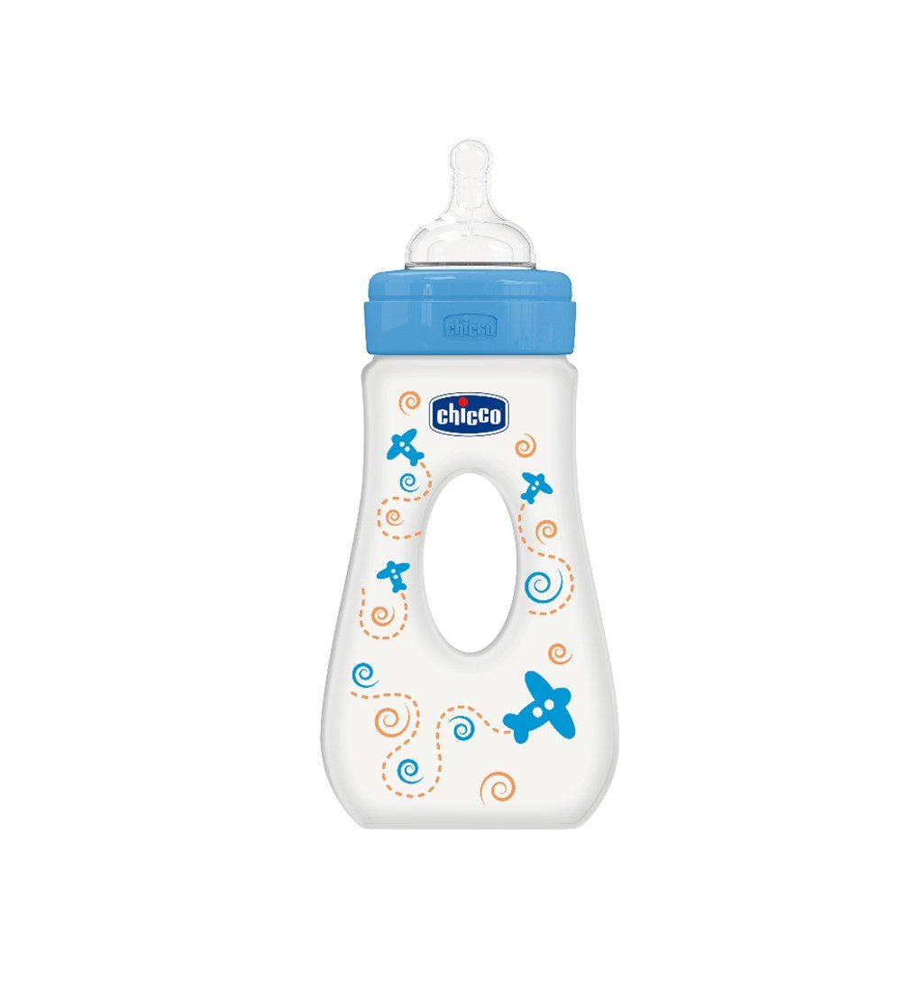 CHİCCO KAVRAMALI BİBERON 240 ML - SİLİKON EMZİK (MAVİ)