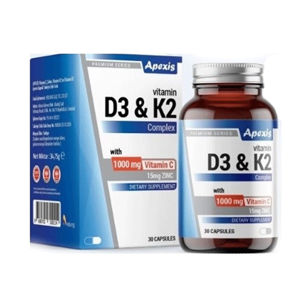 Apexis Vitamin D3&K2 Complex-Vit C 1000mg 30 Kapsül