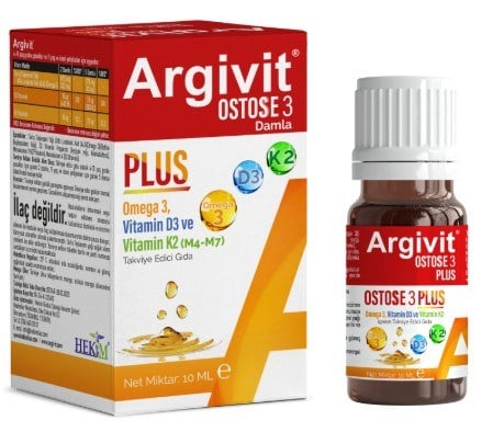 Argivit Ostosse3 Plus Omega-3 ve Vitamin D3 İçeren Takviye Edici Gıda 10 ml