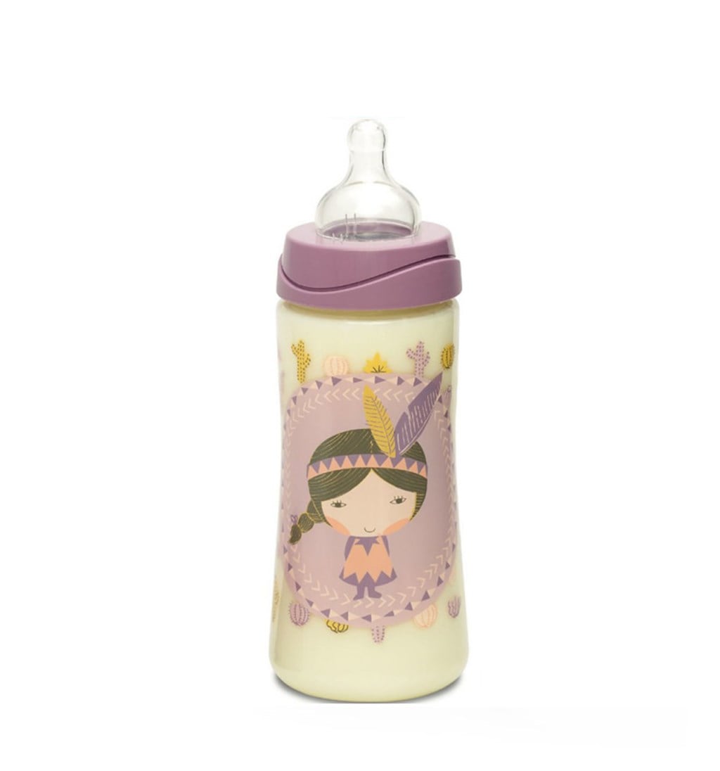 SUAVİNEX PP GENİŞ AĞIZ BİBERON 360ML - 3 POZİSYONLU SİLİKON - İNDİANS - MOR