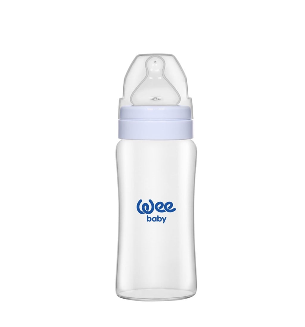 WEE BABY ISIYA DAYANIKLI GENİŞ AĞIZLI CAM BİBERON 0-6AY 250ML - GRİ