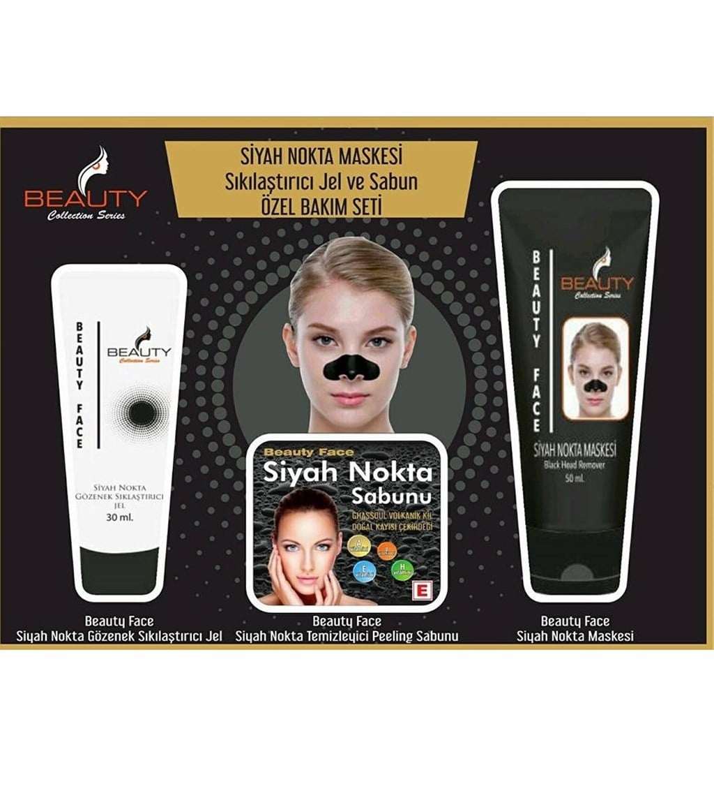 BEAUTY FACE SİYAH  NOKTA MASKESİ ( SİYAH MASKE ) SIKILAŞTIRICI JEL VE SABUN ÖZEL BAKIM SETİ