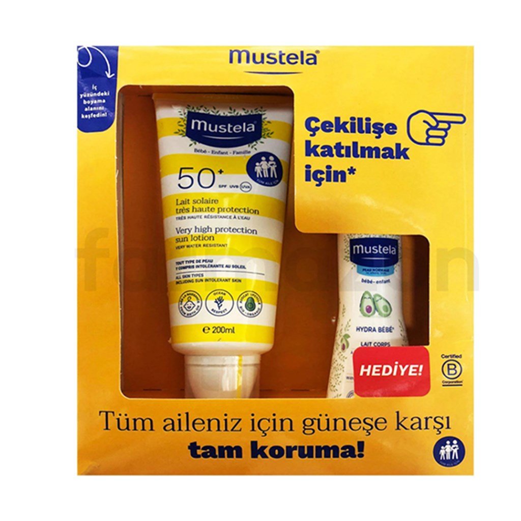 Mustela Güneş Losyonu SPF50 200 ml + Mustela Hydra Bebe 100 ml