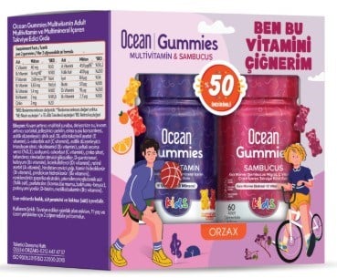 Ocean Gummies Multivitamin Kids 60 Adet Çiğnenebilir + Sambucus Kids 60 Adet Jel Form