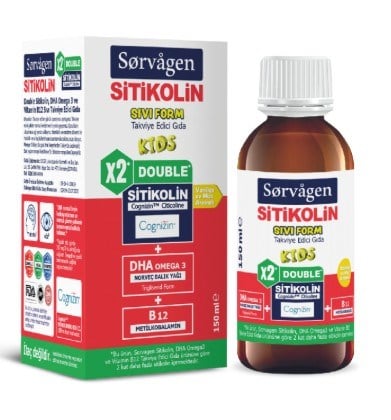 Sorvagen Double Sitikolin Sıvı Form-Sitikolin DHA Omega 3 ve B12 150 ml