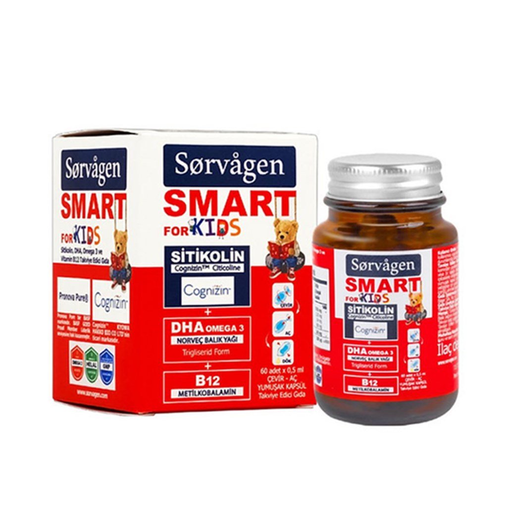 Sorvagen Smart KIDS Sitikolin DHA Omega 3 ve Vitamin B12 60 Kapsül