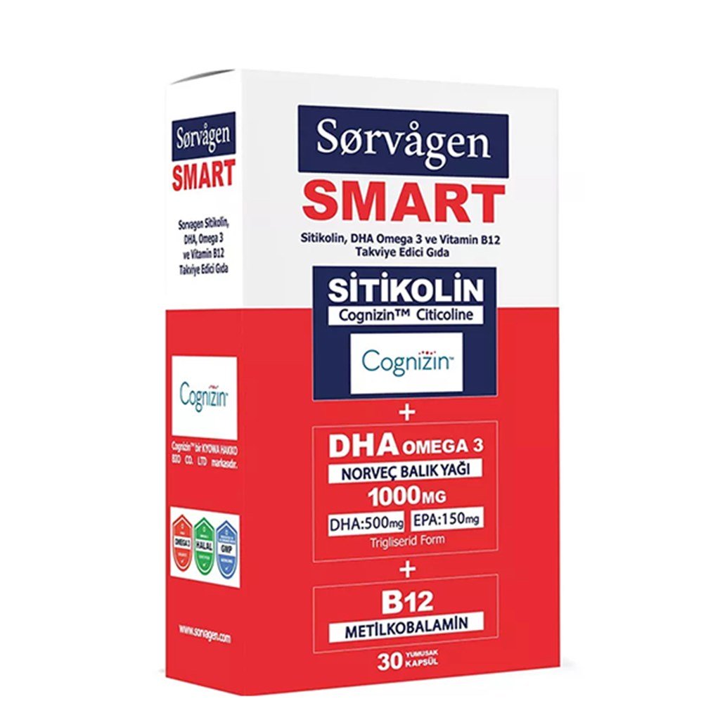 Sorvagen Smart Sitikolin DHA Omega 3 ve B12 30 Kapsül