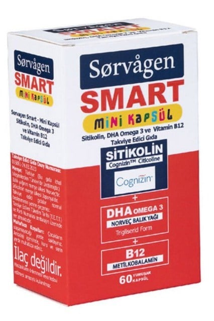 Sorvagen Smart Sitikolin DHA Omega-3 ve B12 60 Mini Kapsül