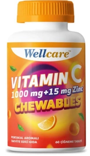 Wellcare Vitamin C 1000 mg + Çinko 15 mg 60 Çiğneme Tableti
