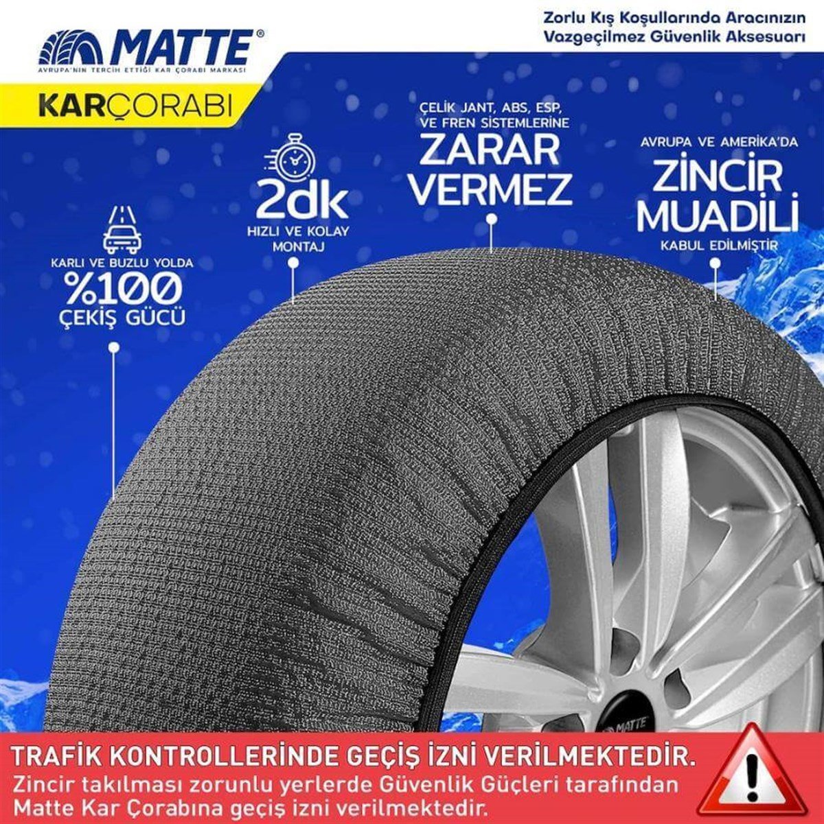 235/55 R16 Matte Extra Pro Serisi Kar Çorabı