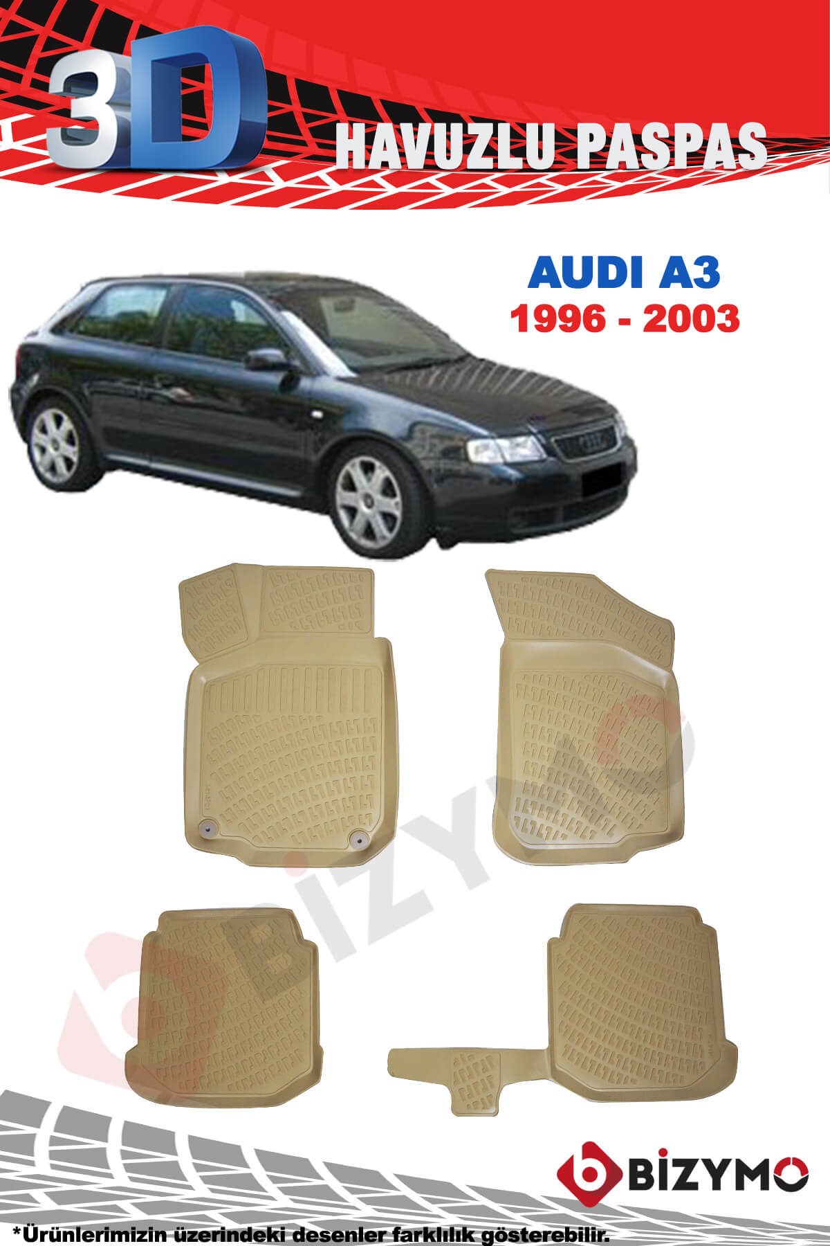 Audi A3 1996-2003 3D Havuzlu Bej Paspas Takımı Bizymo