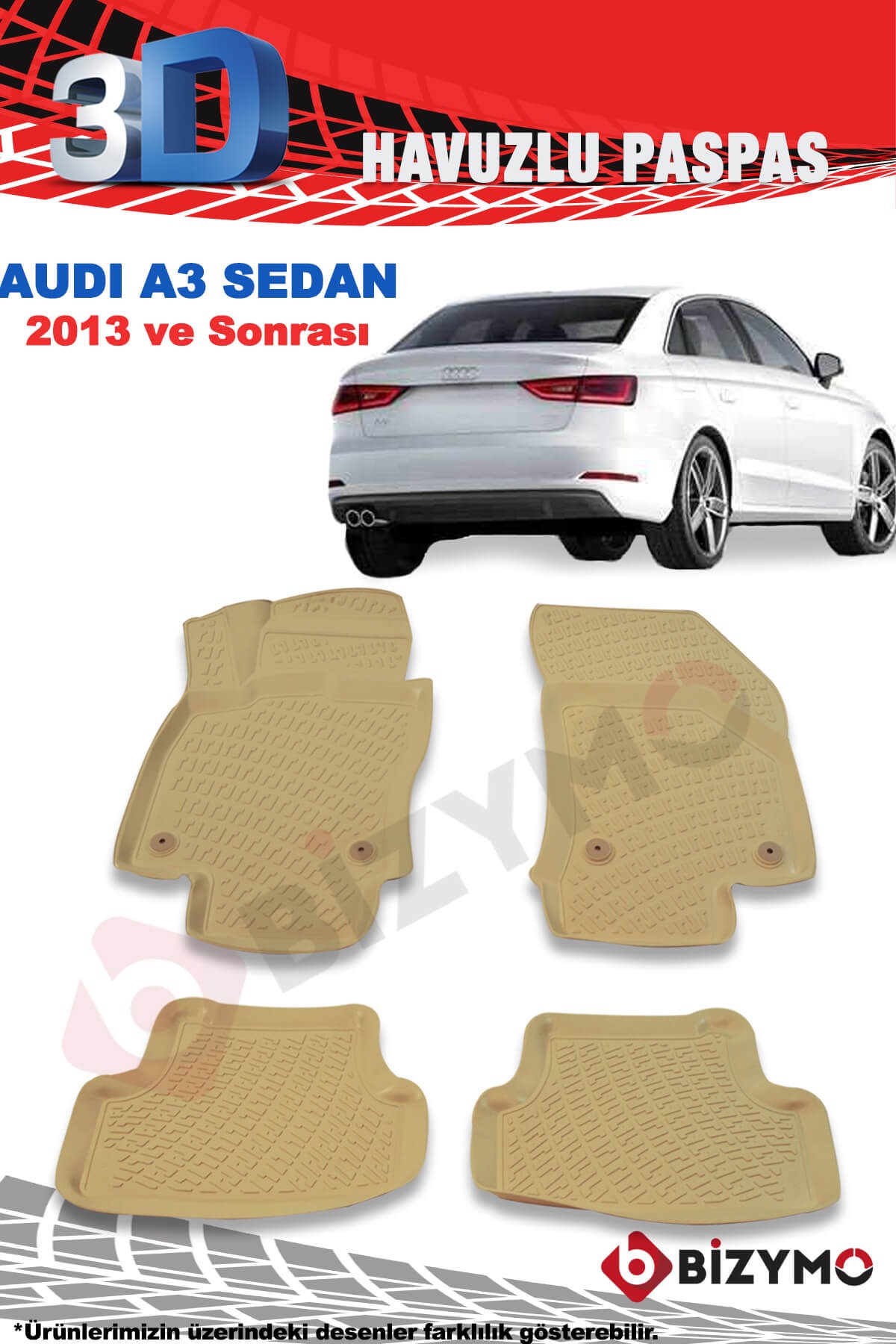 Audi A3 Sedan 2013 Ve Sonrası 3D Bej Paspas Takımı Bizymo