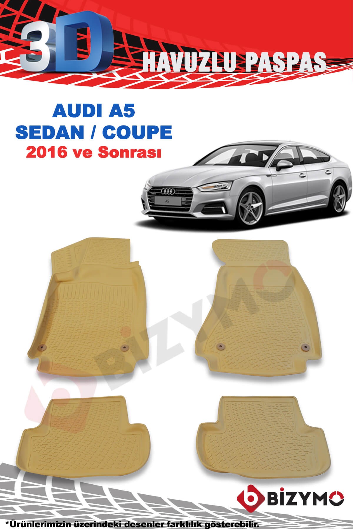 Audi A5 2016 Ve Sonrası 3D Bej Paspas Takımı Bizymo