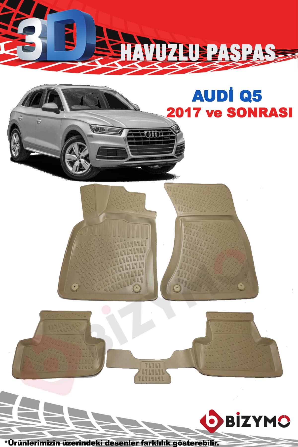 Audi Q5 2017 ve Sonrası Bej 3D Paspas Takımı Bizymo