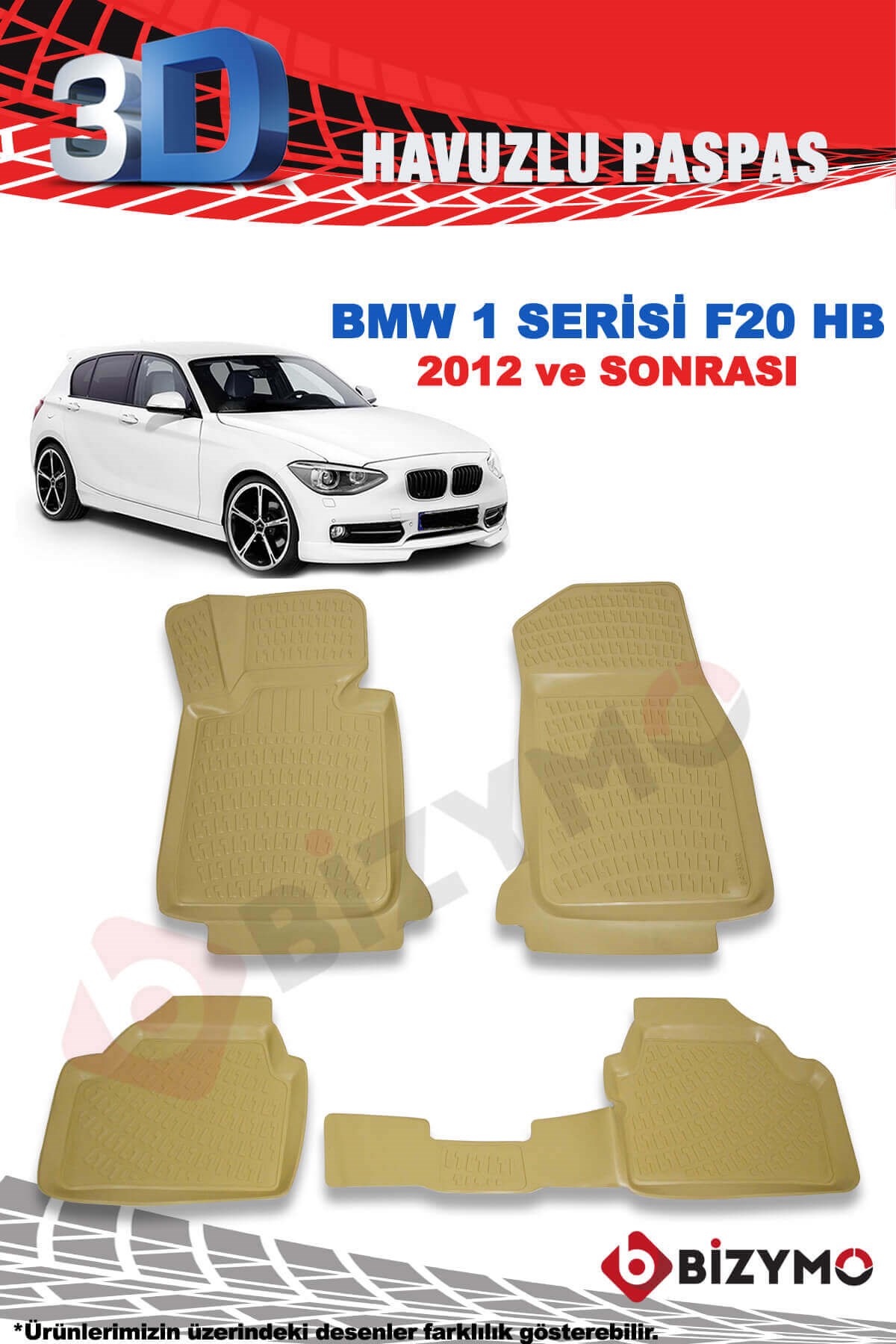 Bmw 1 Serisi F20 Hb 2012 ve Sonrası Bej 3D Paspas Takımı Bizymo