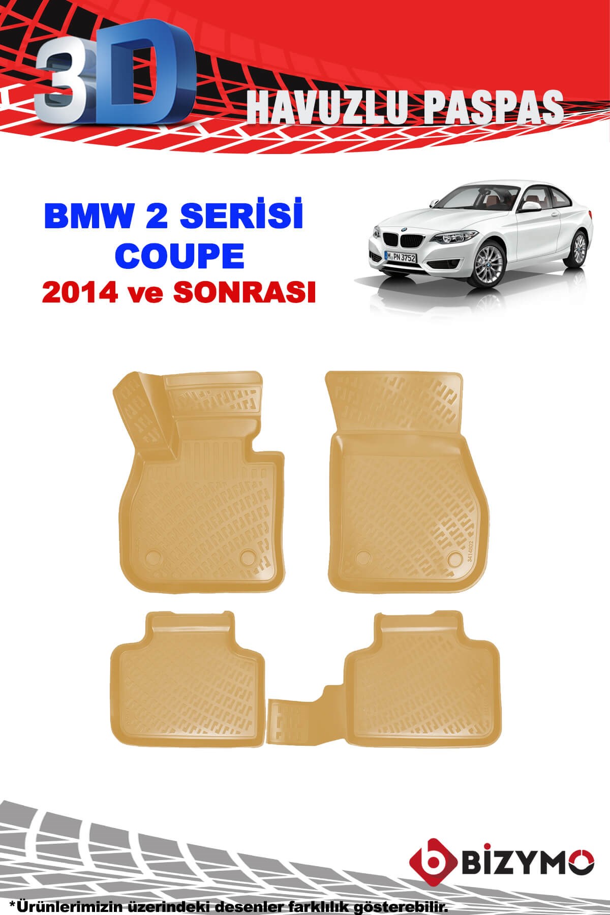 Bmw 2 Serisi Coupe 2014+ Bej 3D Havuzlu Paspas Bizymo
