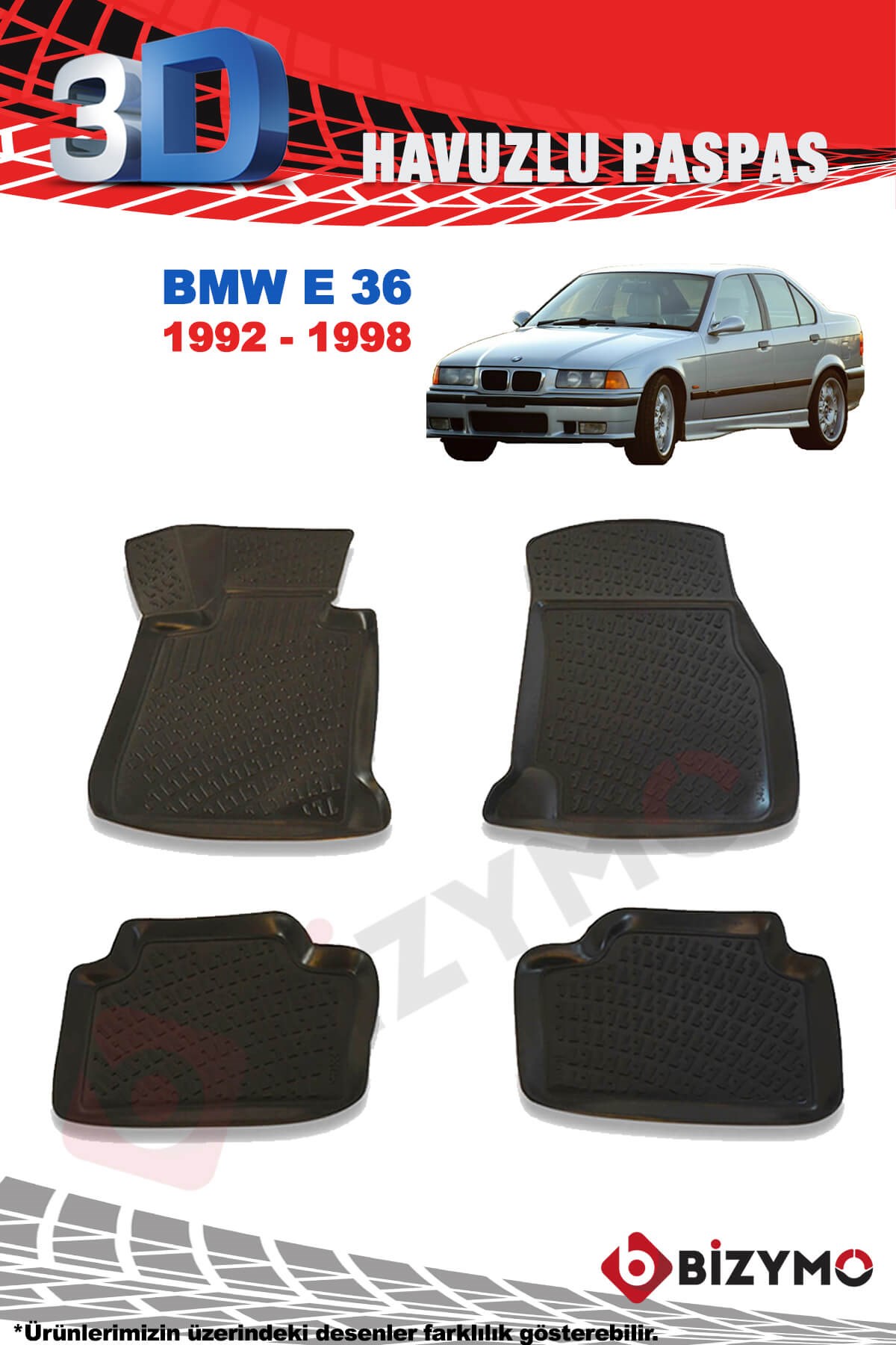 Bmw 3 Serisi E36 1992-1998 3D Havuzlu Paspas Takımı Bizymo