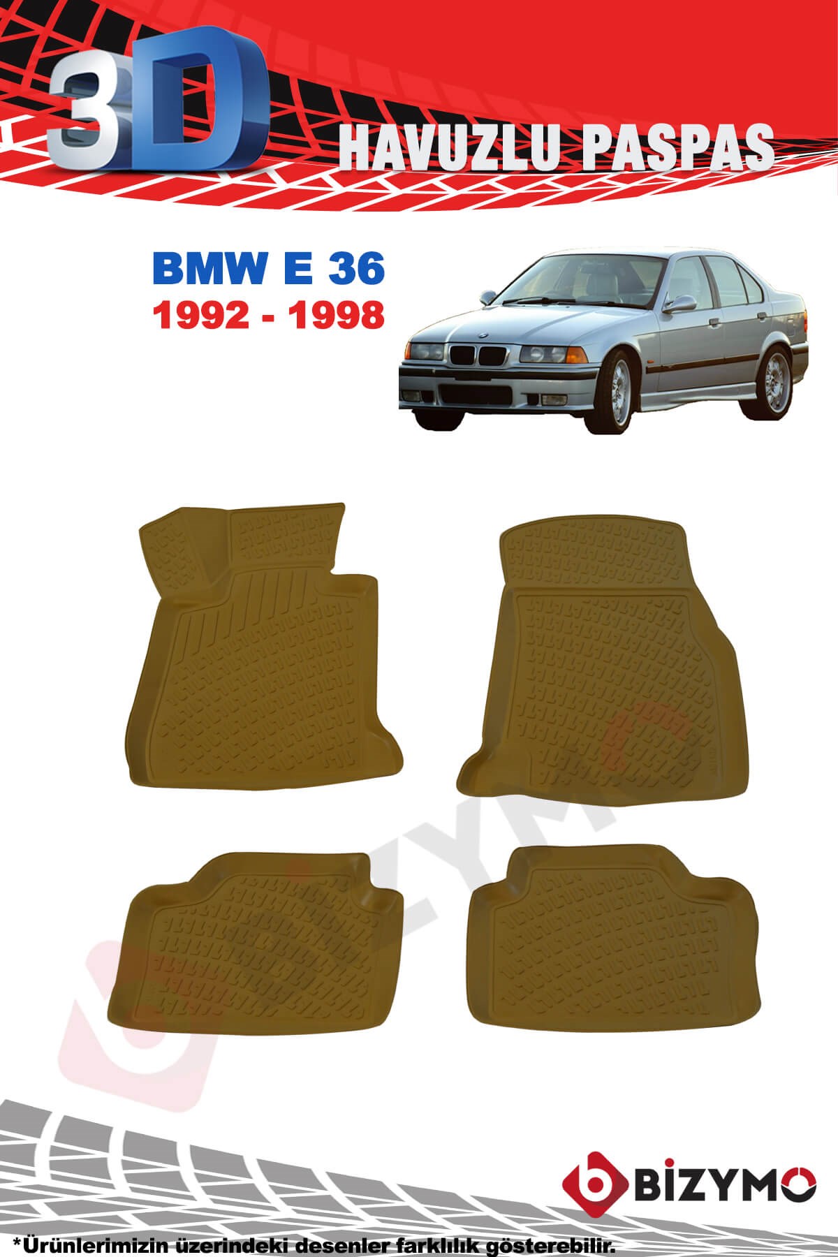 BMW 3 Serisi E36 1992-1998 Bej 3D Havuzlu Paspas Takımı Bizymo