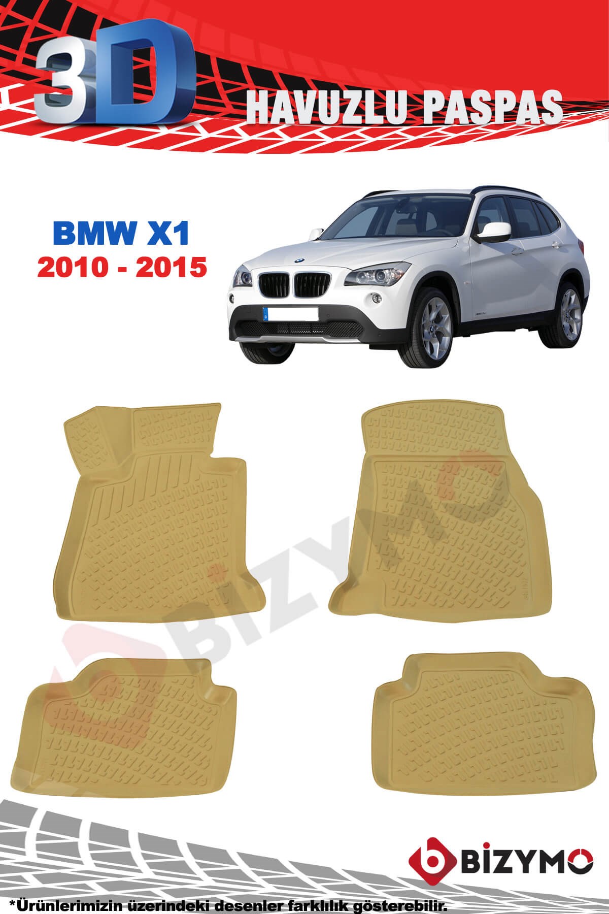 Bmw X1 2010-2015 3D Bej Havuzlu Paspas Takımı Bizymo