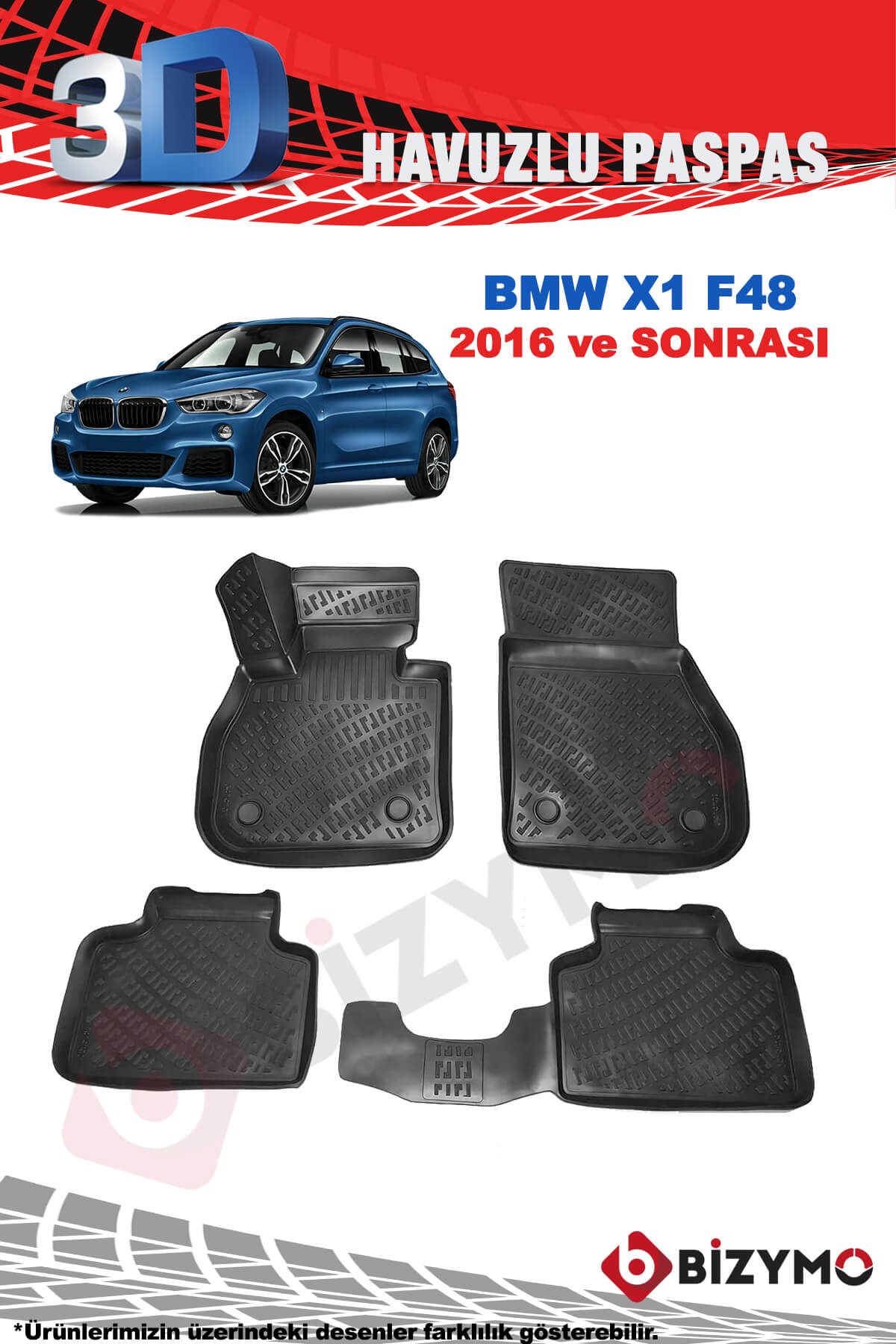 BMW X1 F48 2016 ve Sonrası 3D Havuzlu Paspas Takımı Bizymo