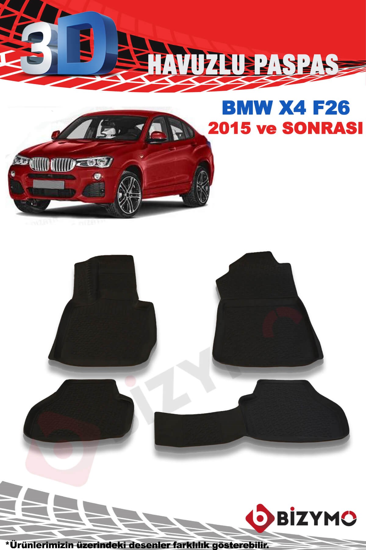 BMW X4 F26 2015 3D Havuzlu Paspas Takımı Bizymo