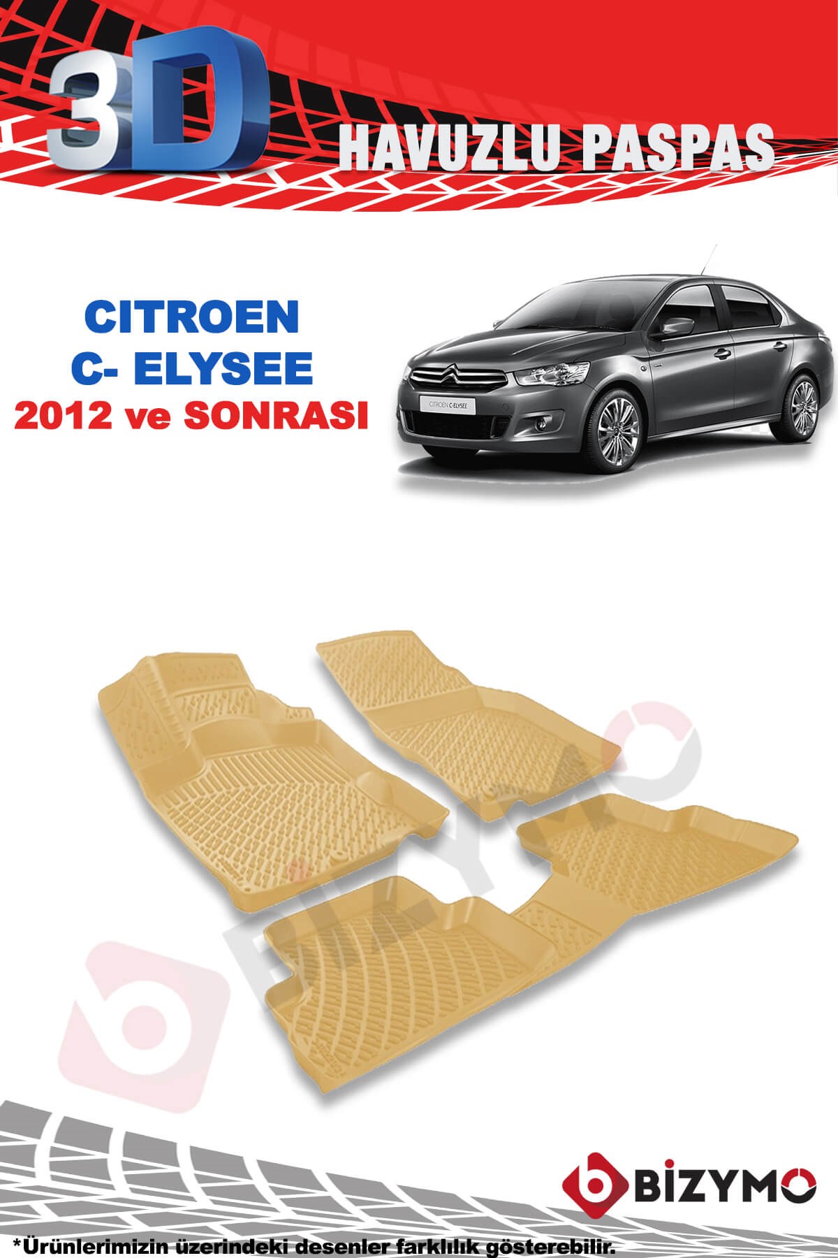 Citroen C-Elysee 2012 + 3D Havuzlu Bej Paspas Bizymo