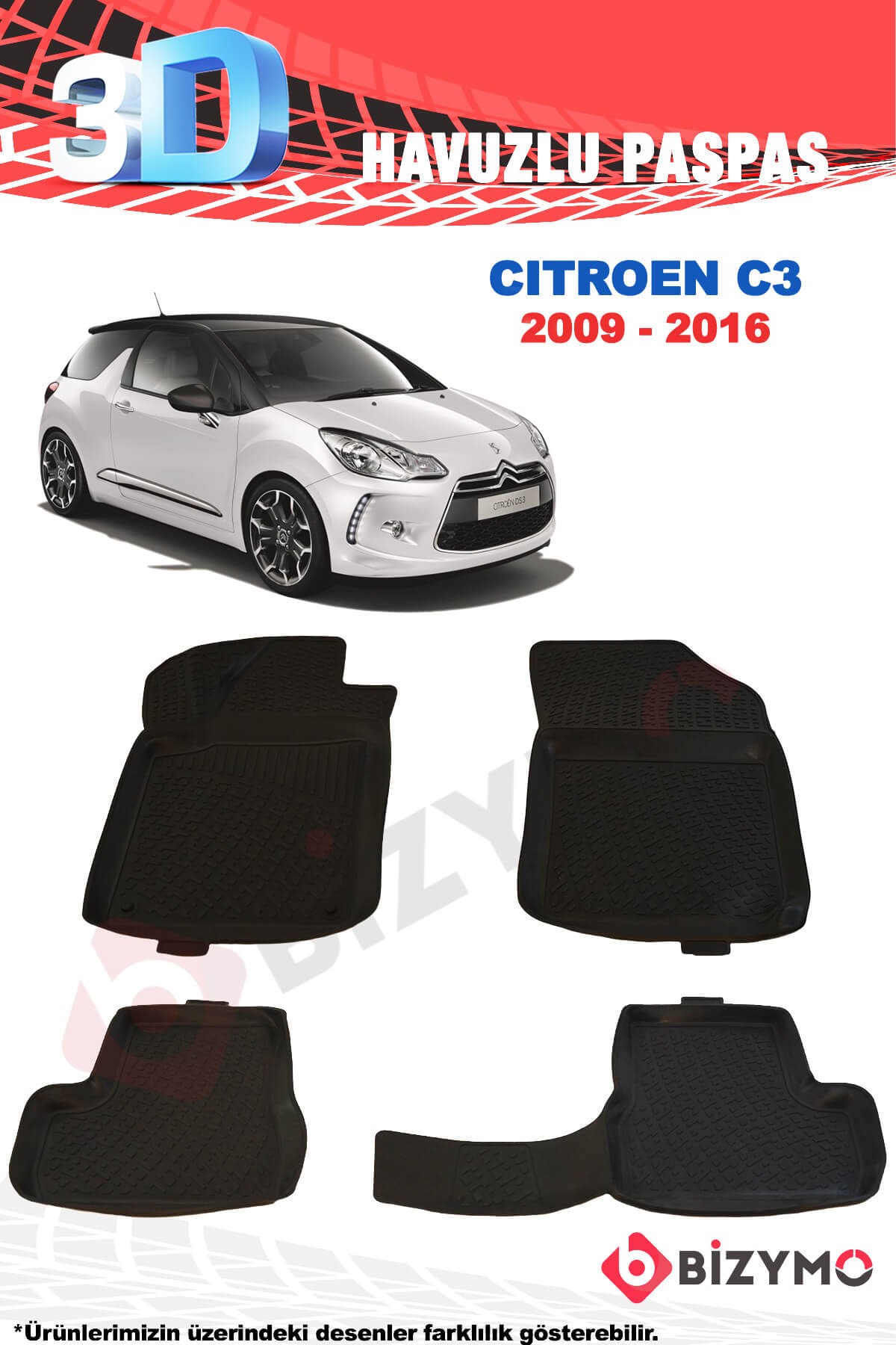 Citroen C3 2009-2016 3D Paspas Takımı Bizymo