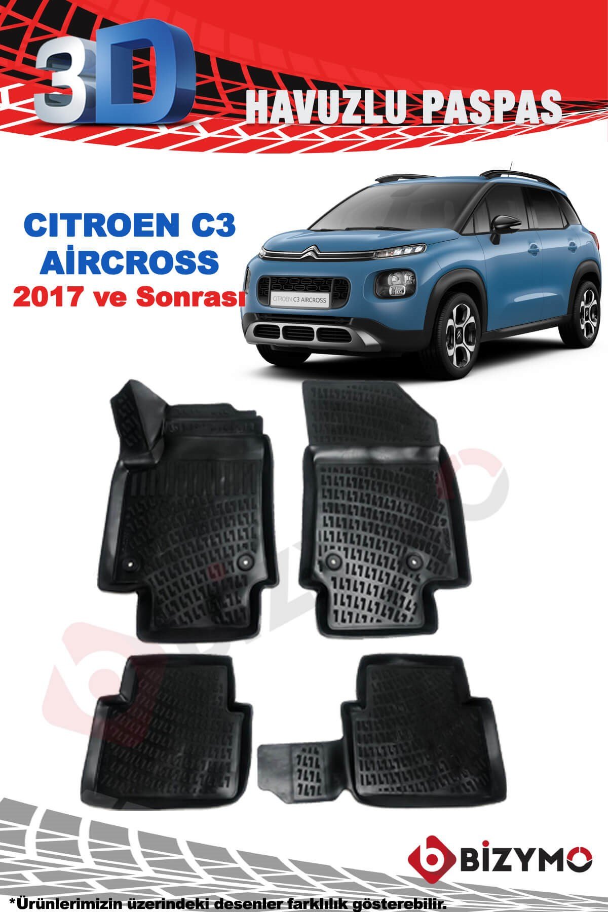Citroen C3 Aircross 2017 ve Sonrası 3D Paspas Takımı Bizymo