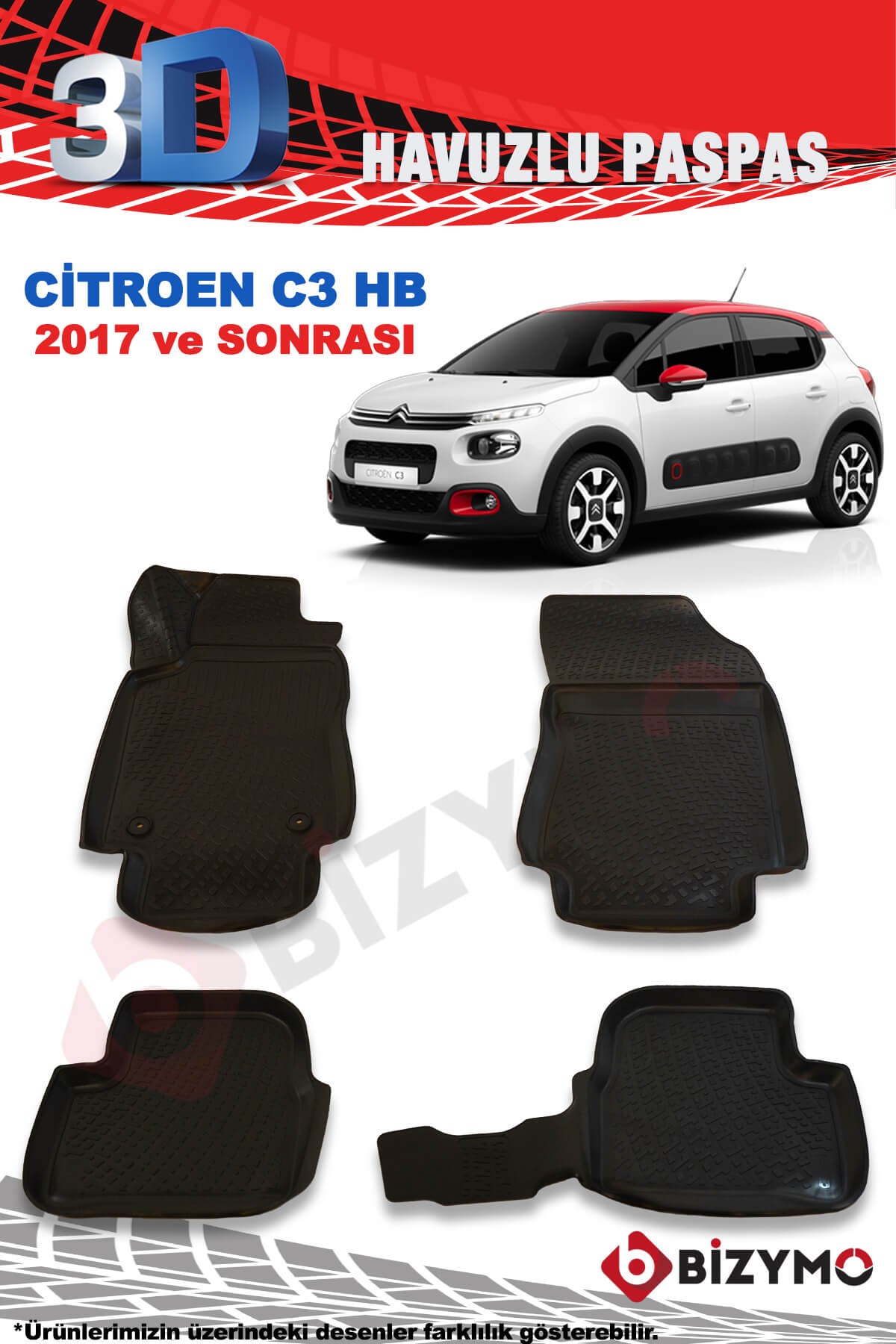 Citroen C3 Hb 2017 Ve Sonrası 3D Paspas Takımı Bizymo