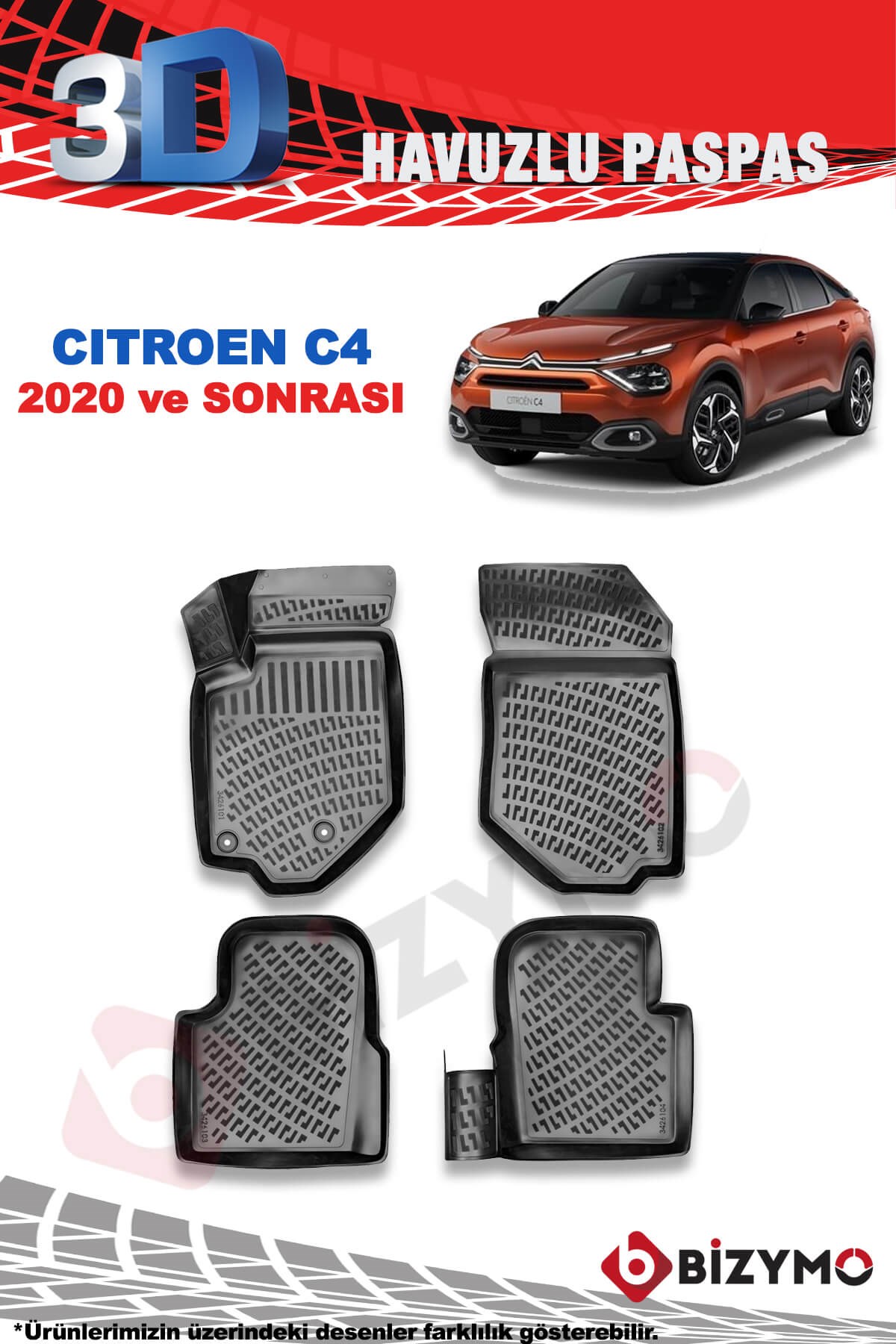 Citroen C4 2020+ 3D Havuzlu Paspas Takımı Bizymo