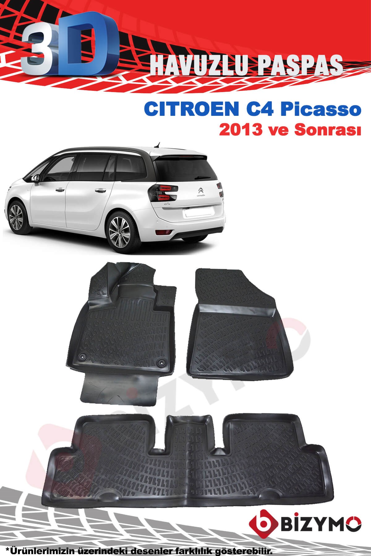 Citroen C4 Picasso 5 Koltuk 2013+ 3D Havuzlu Paspas Takımı Bizymo