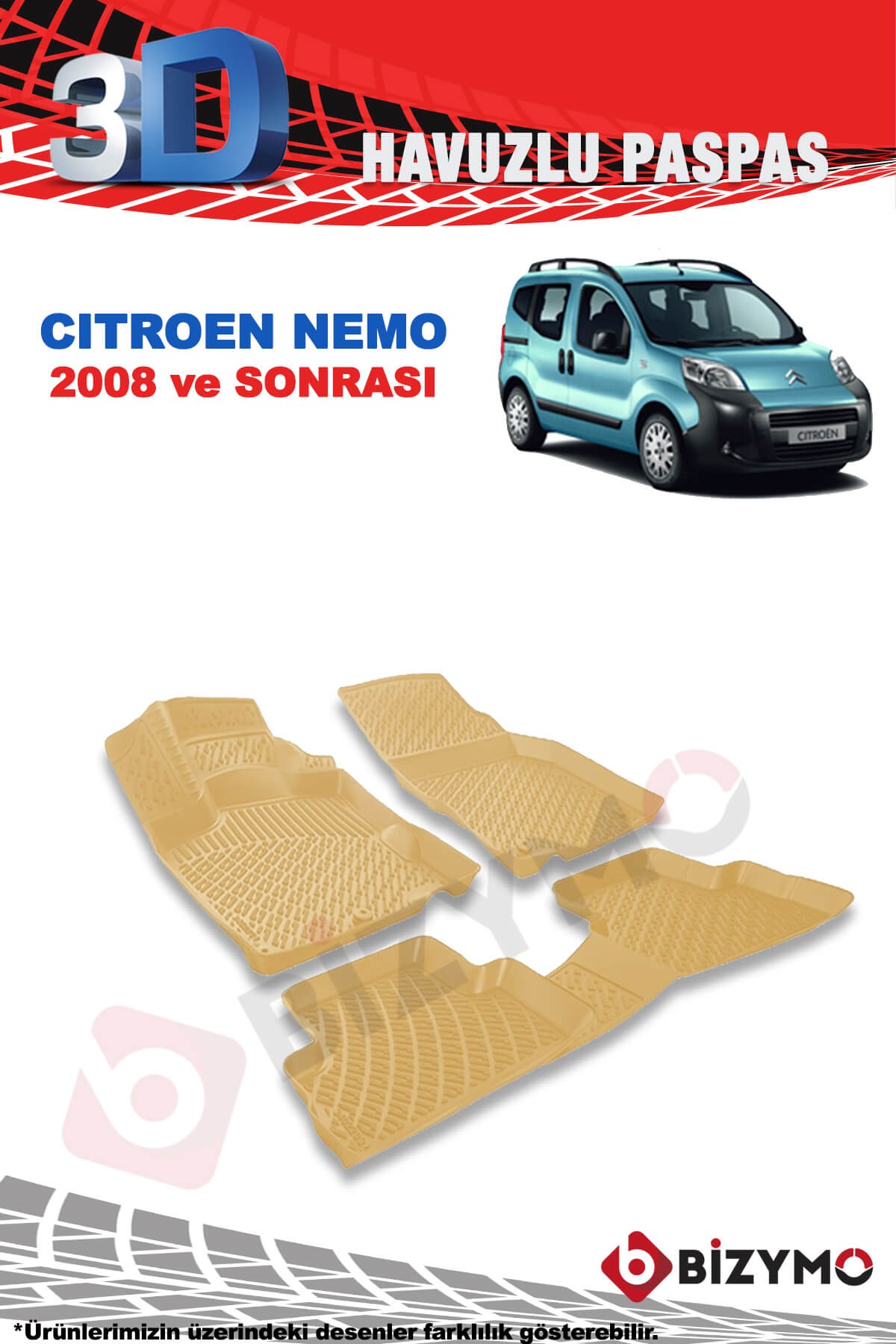 Citroen Nemo 2008 ve Sonrası Havuzlu Bej Paspas Bizymo