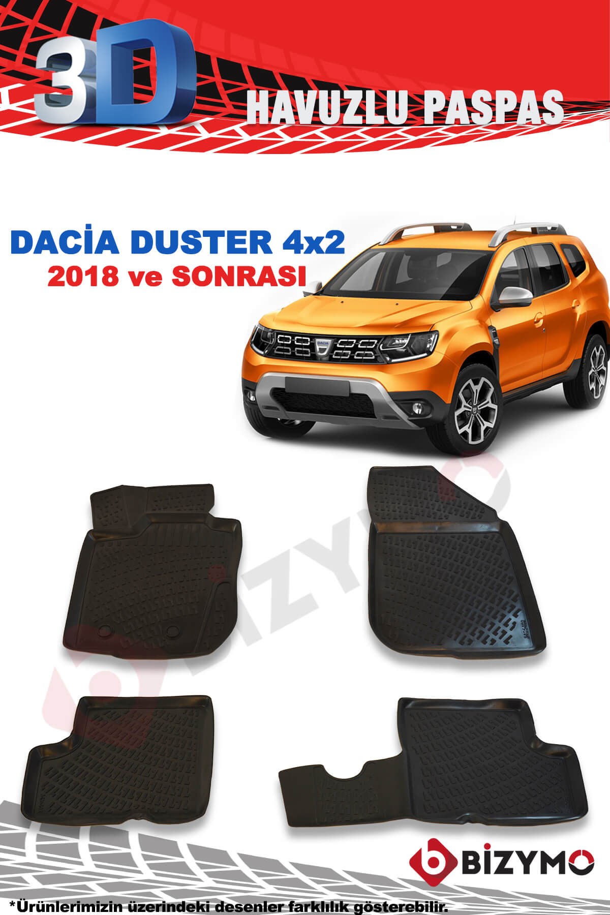 Dacia Duster 4X2 2018 Ve Sonrası 3D Paspas Takımı Bizymo