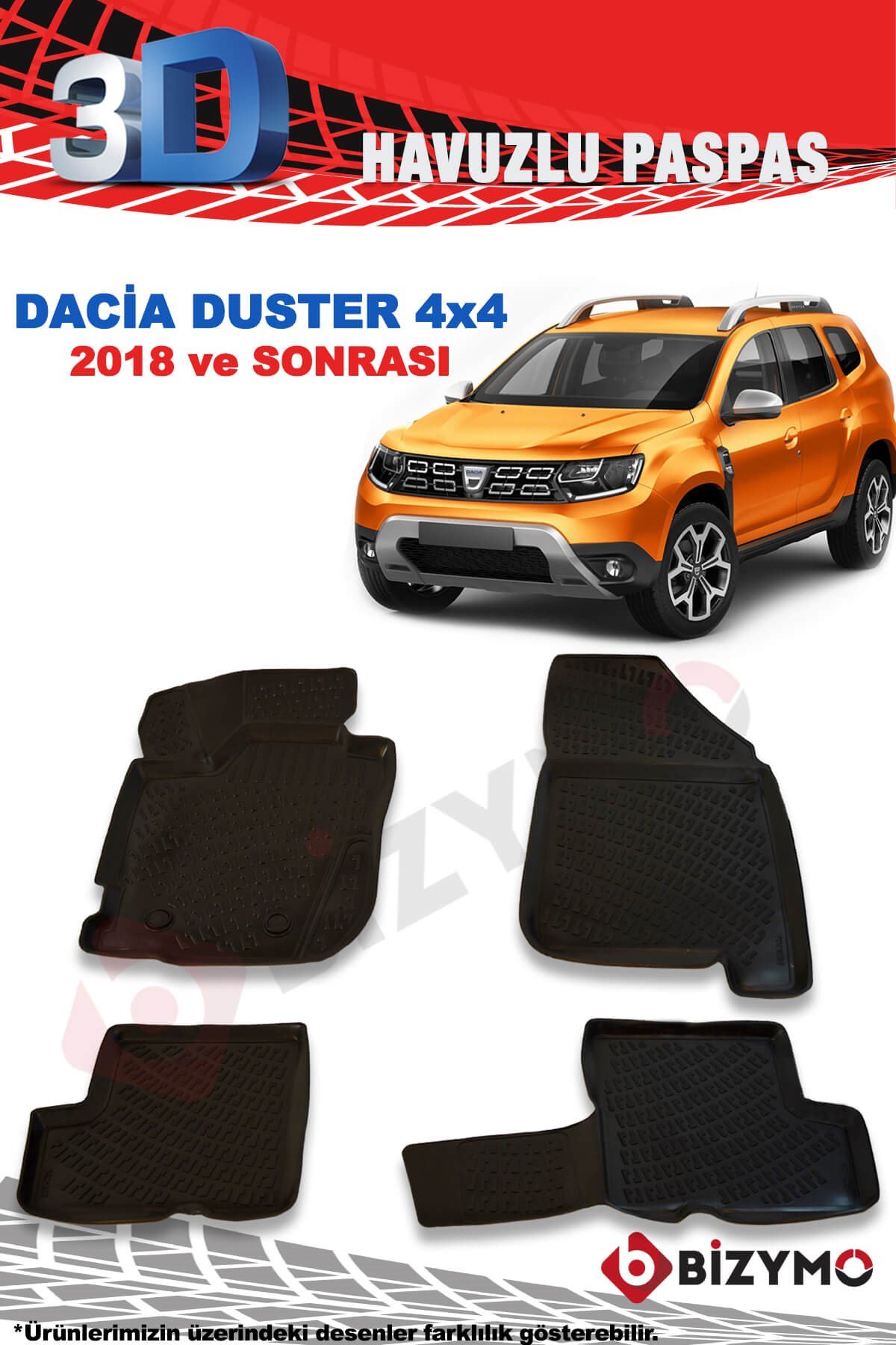 Dacia Duster 4X4 2018 Ve Sonrası 3D Paspas Takımı Bizymo