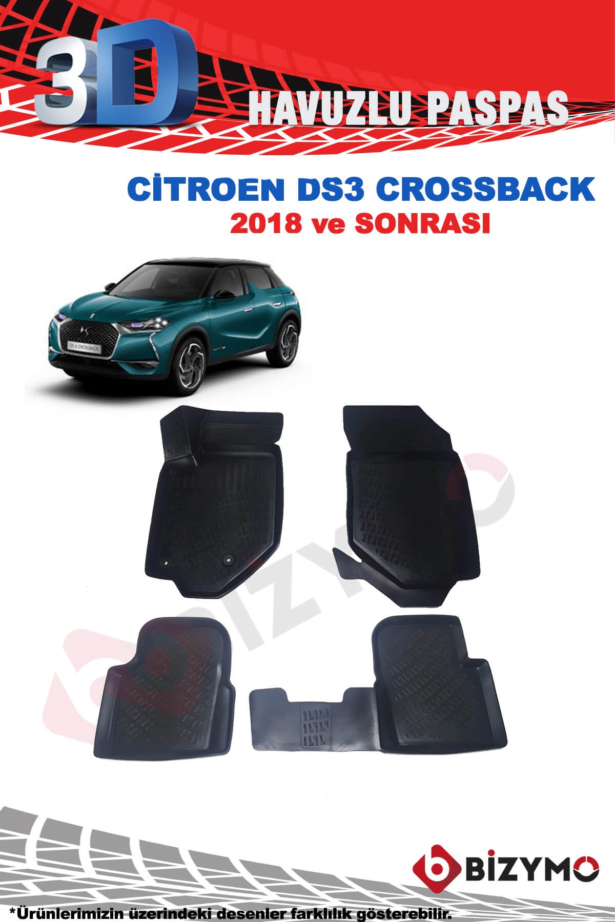 DS3 Crossback 2018 ve Sonrası 3D Havuzlu Paspas Takımı Bizymo