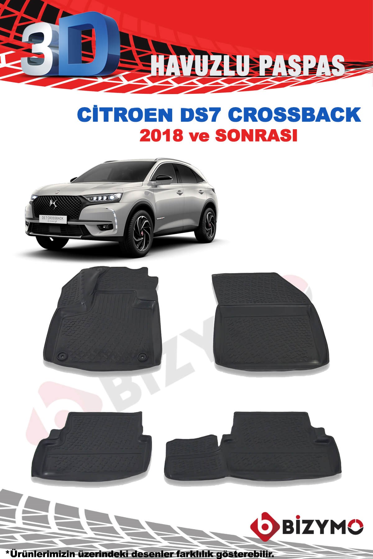 DS7 Crossback 2018 ve Sonrası 3D Havuzlu Paspas Takımı Bizymo