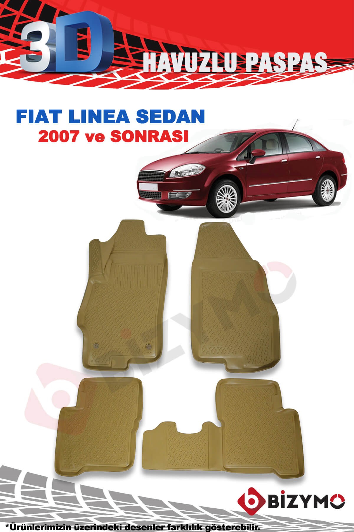 Fiat Linea Sedan 2007 ve Sonrası 3D Bej Paspas Takımı Bizymo