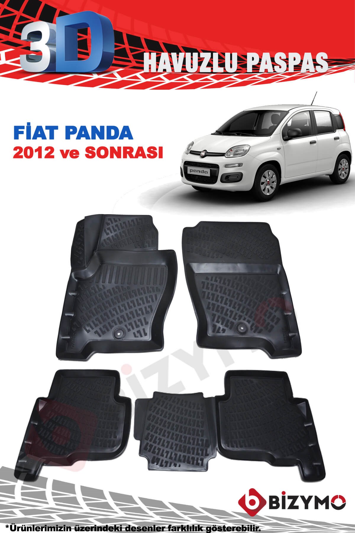 Fiat Panda 2012 ve Sonrası 3D Havuzlu Paspas Takımı Bizymo