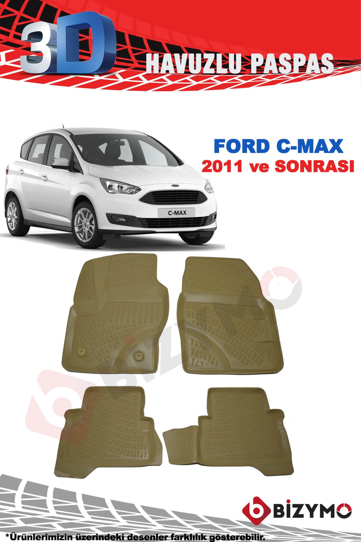 Ford C-Max (5 Kisi) 2011 Ve Sonrası 3D Bej Paspas Takımı Bizymo