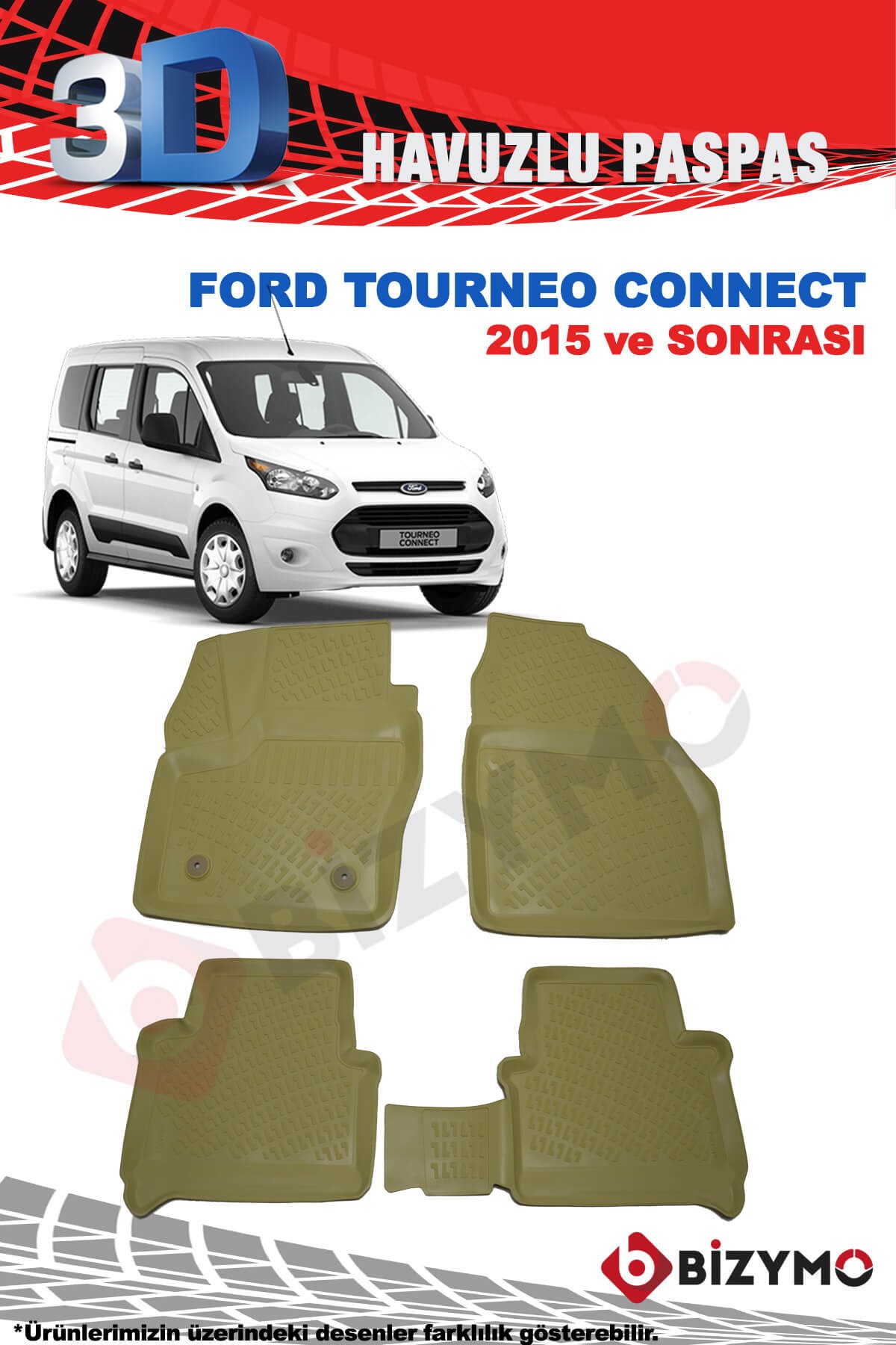 Ford Connect 2015 ve Sonrası 3D Havuzlu Bej Paspas Takımı Bizymo