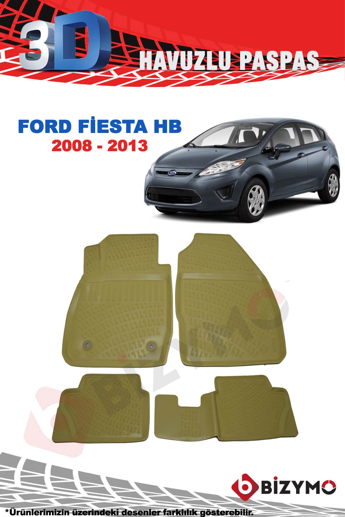 Ford Fiesta 2008-2013 3D Havuzlu Bej Paspas Takımı Bizymo