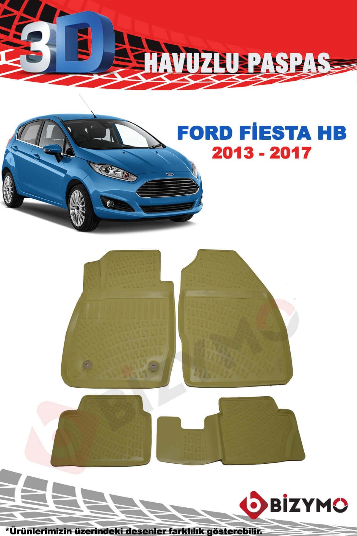 Ford Fiesta 2013-2017 3D Havuzlu Bej Paspas Takımı Bizymo