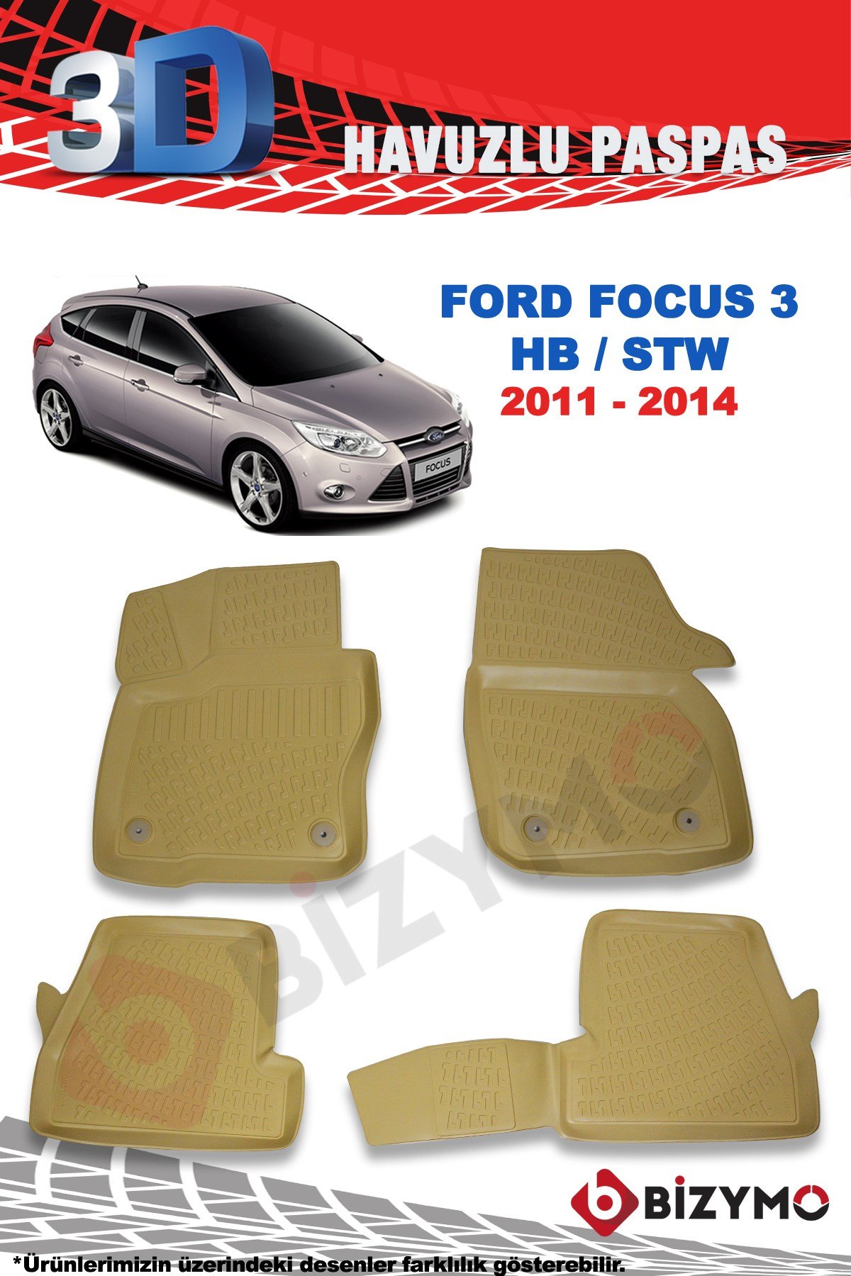 Ford Focus 3 Hb 2011-2014 3D Bej Paspas Takımı Bizymo