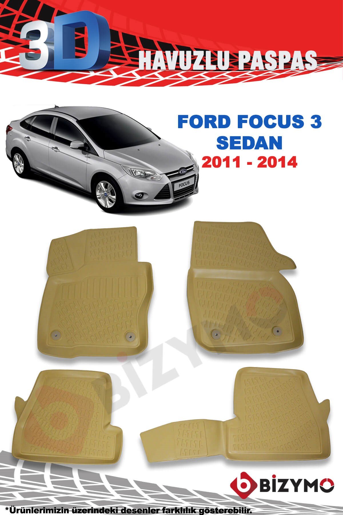 Ford Focus 3 Sedan 2011-2014 3D Bej Paspas Takımı Bizymo