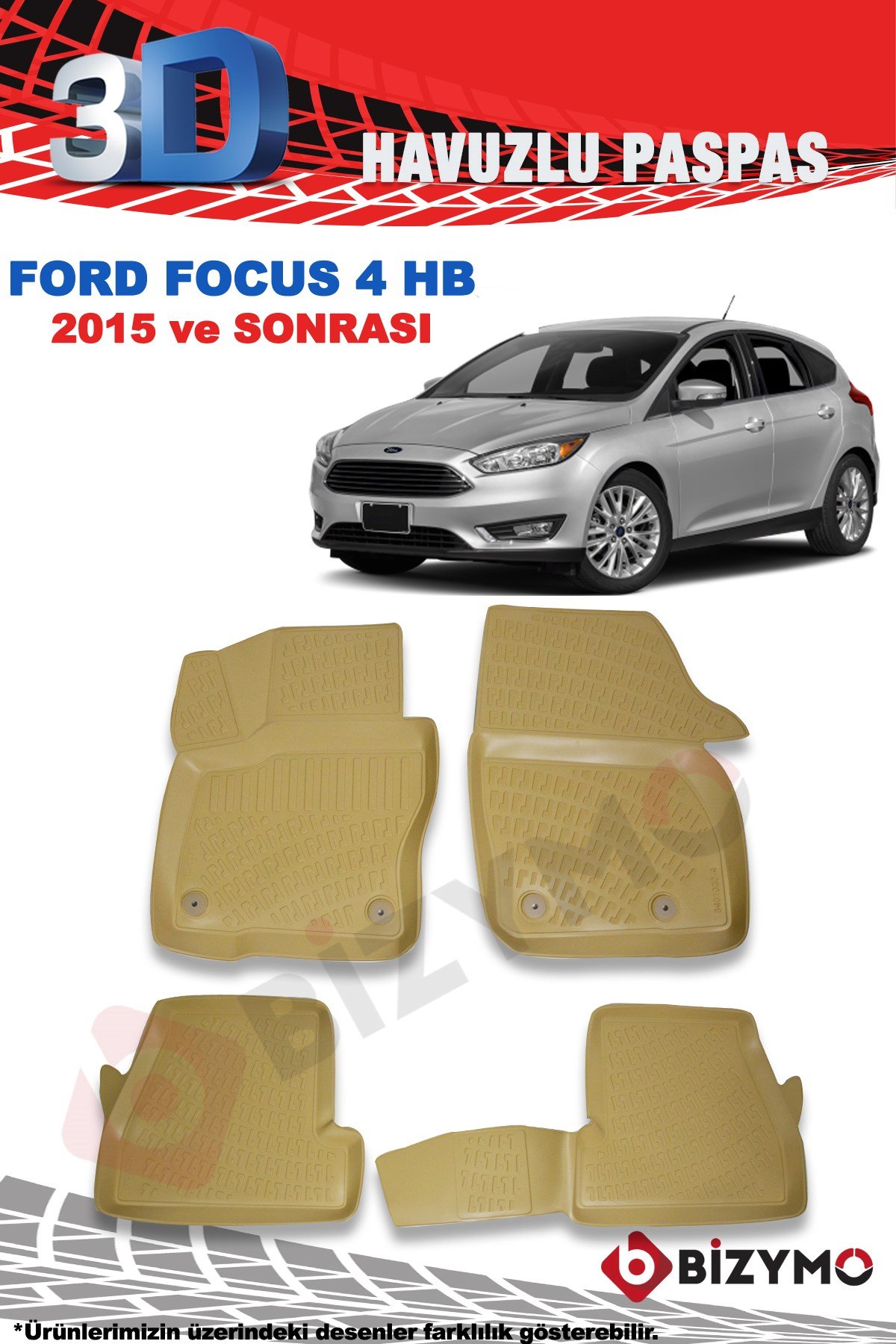 Ford Focus 4 Hb 2015 ve Sonrası 3D Bej Paspas Takımı Bizymo
