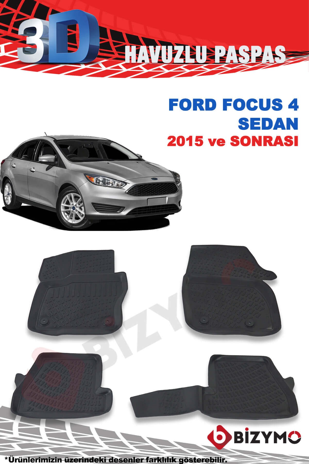 Ford Focus 4 Sedan 2015 Ve Sonrası 3D Paspas Takımı Bizymo