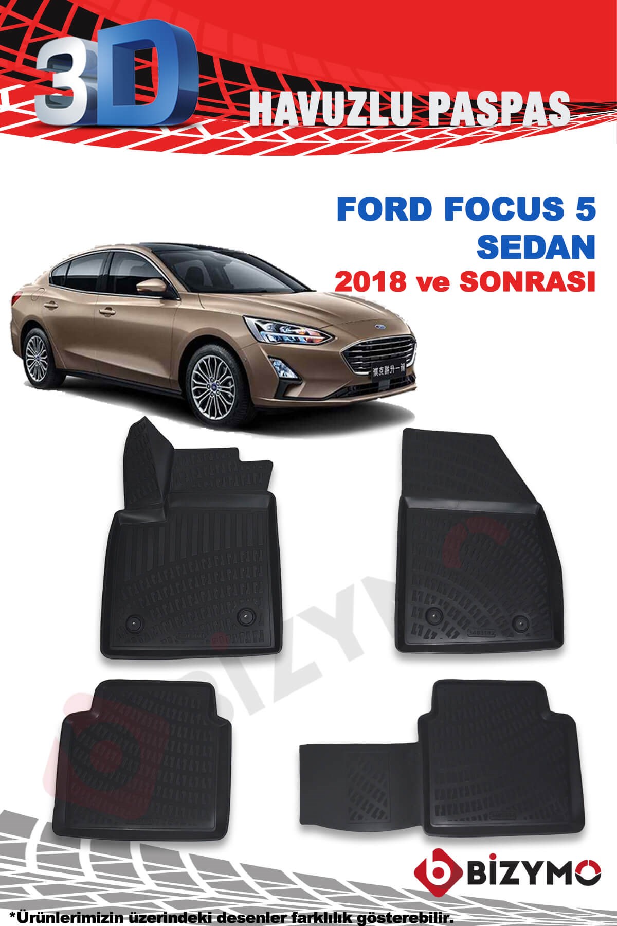 Ford Focus 5 (Yeni) Sedan 2018 ve Sonrası 3D Paspas Takımı Bizymo