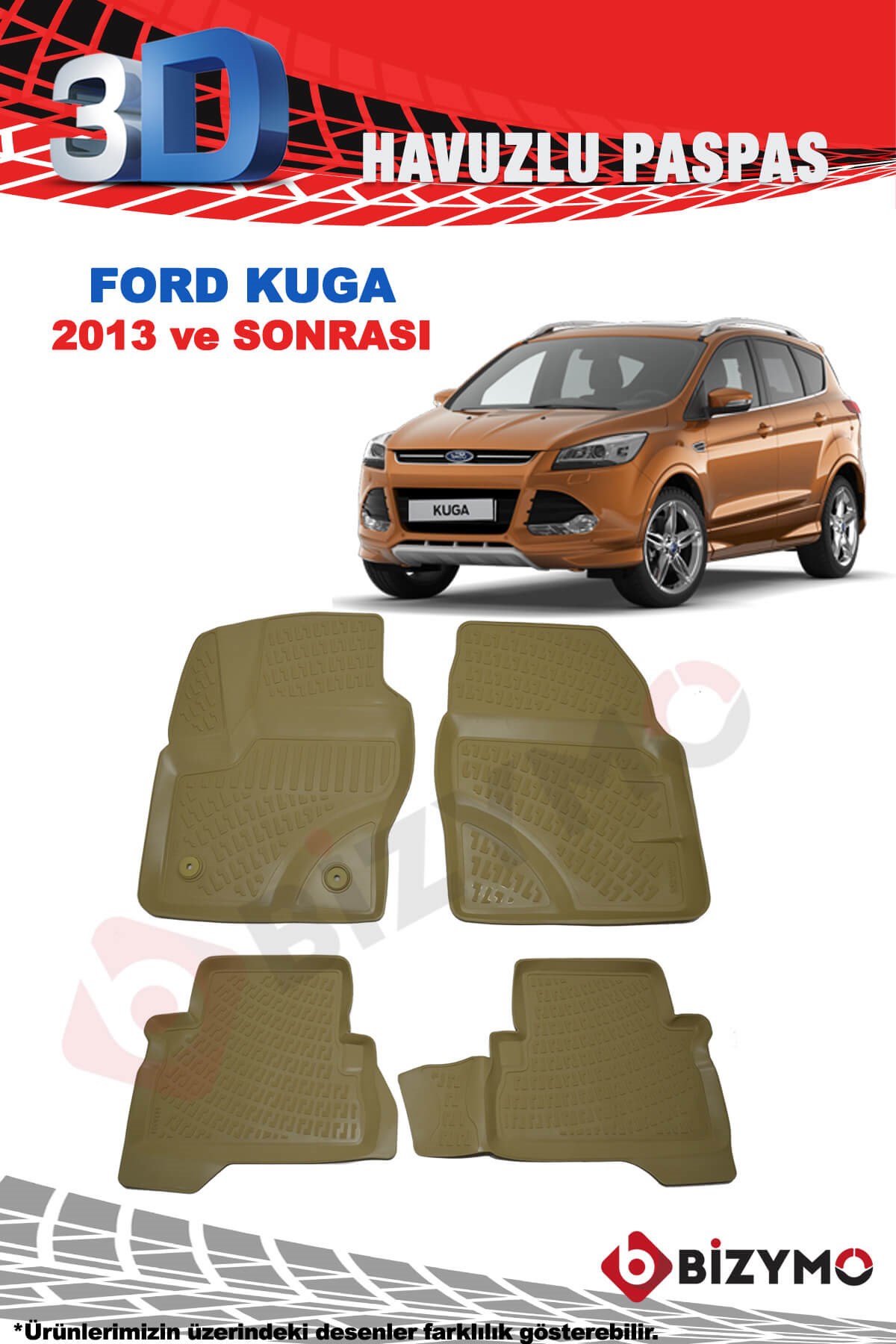 Ford Kuga Suv 2013-2019 3D Havuzlu Bej Paspas Takımı Bizymo